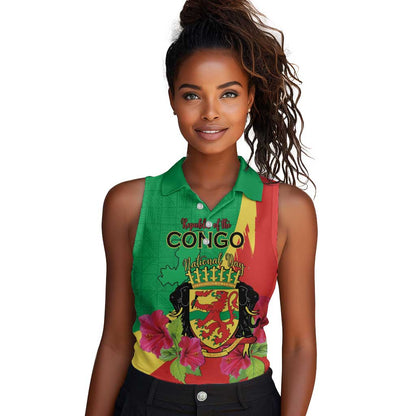 Personalized Congo-Brazzaville National Day Women Sleeveless Polo Shirt Coat Of Arms With Map - African Pride