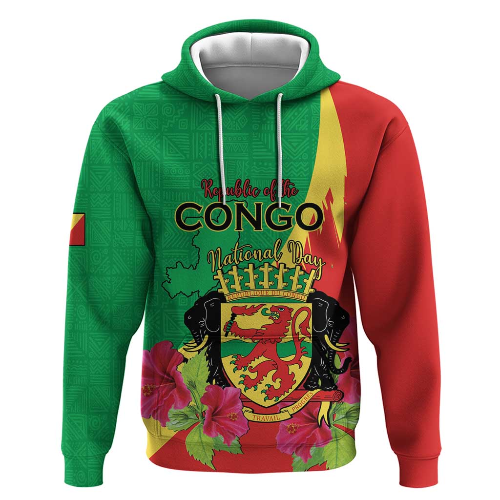 Personalized Congo-Brazzaville National Day Zip Hoodie Coat Of Arms With Map - African Pride