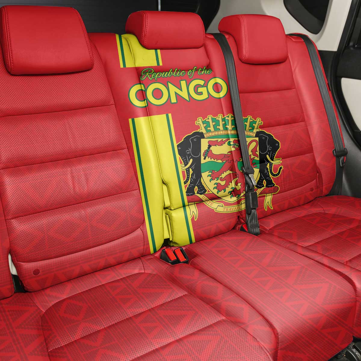 Republique du Congo Football Back Car Seat Cover Go Ba Diabulu ya Mbwaki Red Color - African Pride
