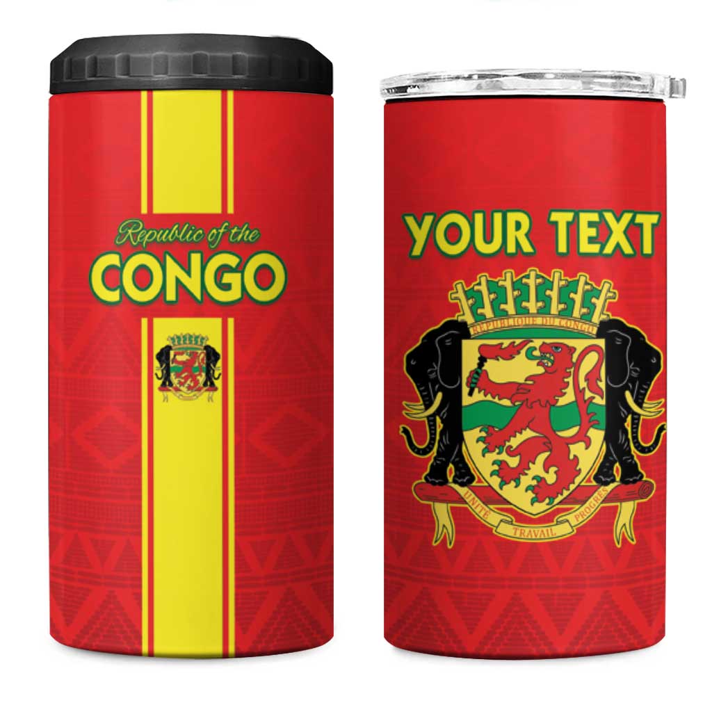 Custom Republique du Congo Football 4 in 1 Can Cooler Tumbler Go Ba Diabulu ya Mbwaki Red Color - African Pride