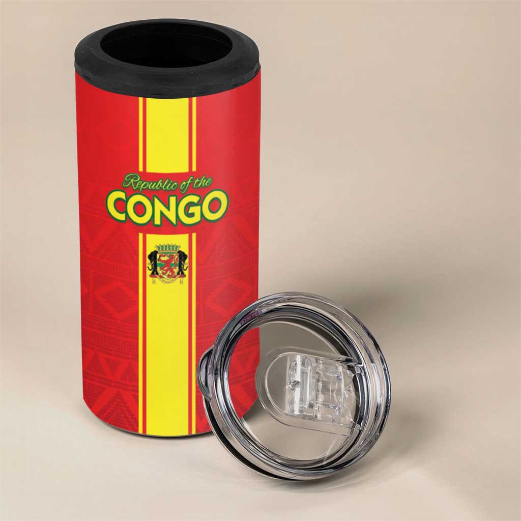 Custom Republique du Congo Football 4 in 1 Can Cooler Tumbler Go Ba Diabulu ya Mbwaki Red Color - African Pride