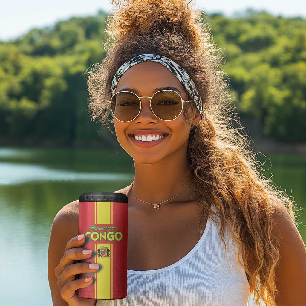 Custom Republique du Congo Football 4 in 1 Can Cooler Tumbler Go Ba Diabulu ya Mbwaki Red Color - African Pride