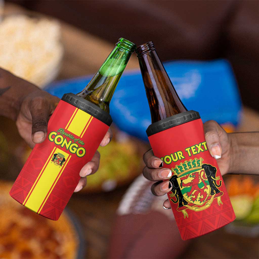 Custom Republique du Congo Football 4 in 1 Can Cooler Tumbler Go Ba Diabulu ya Mbwaki Red Color - African Pride
