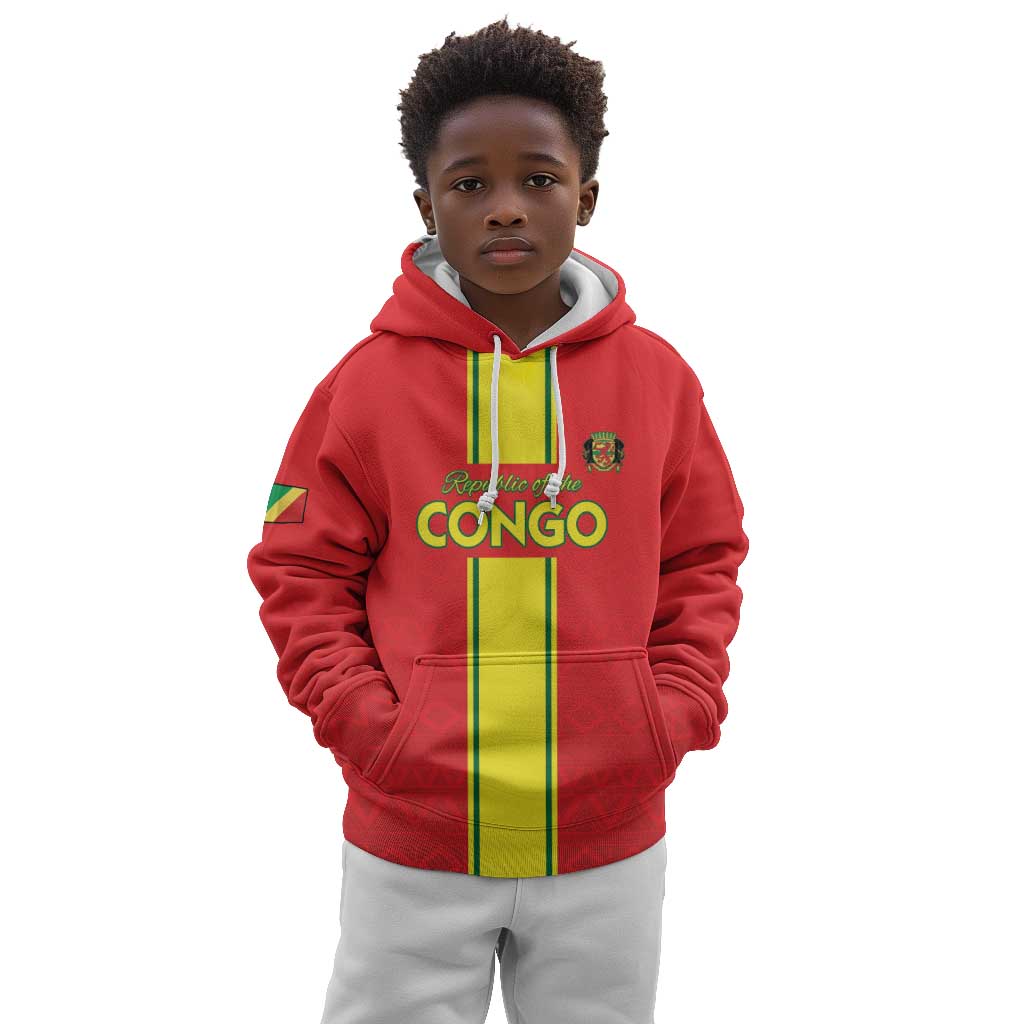 Custom Republique du Congo Football Kid Hoodie Go Ba Diabulu ya Mbwaki Red Color - African Pride