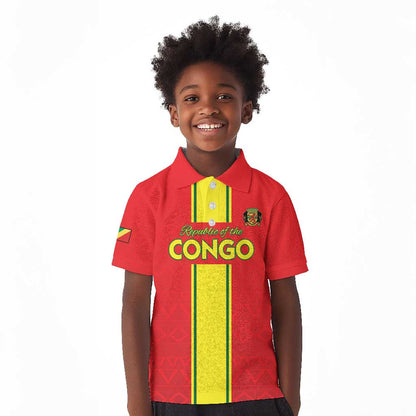 Custom Republique du Congo Football Kid Polo Shirt Go Ba Diabulu ya Mbwaki Red Color - African Pride