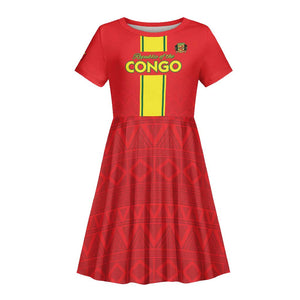 Custom Republique du Congo Football Kid Short Sleeve Dress Go Ba Diabulu ya Mbwaki Red Color - African Pride