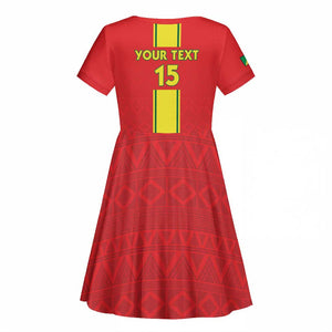 Custom Republique du Congo Football Kid Short Sleeve Dress Go Ba Diabulu ya Mbwaki Red Color - African Pride