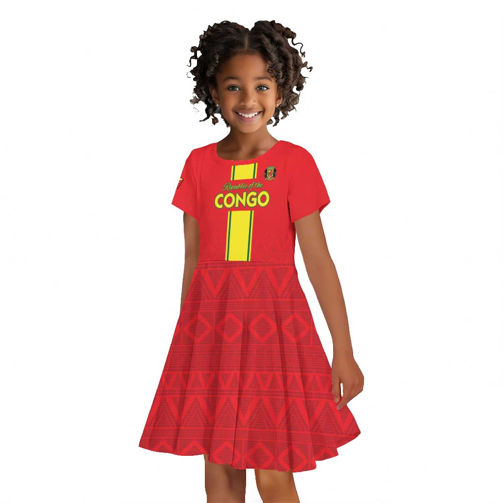 Custom Republique du Congo Football Kid Short Sleeve Dress Go Ba Diabulu ya Mbwaki Red Color - African Pride