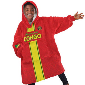 Custom Republique du Congo Football Kid Wearable Blanket Hoodie Go Ba Diabulu ya Mbwaki Red Color - African Pride