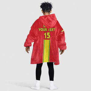 Custom Republique du Congo Football Kid Wearable Blanket Hoodie Go Ba Diabulu ya Mbwaki Red Color - African Pride