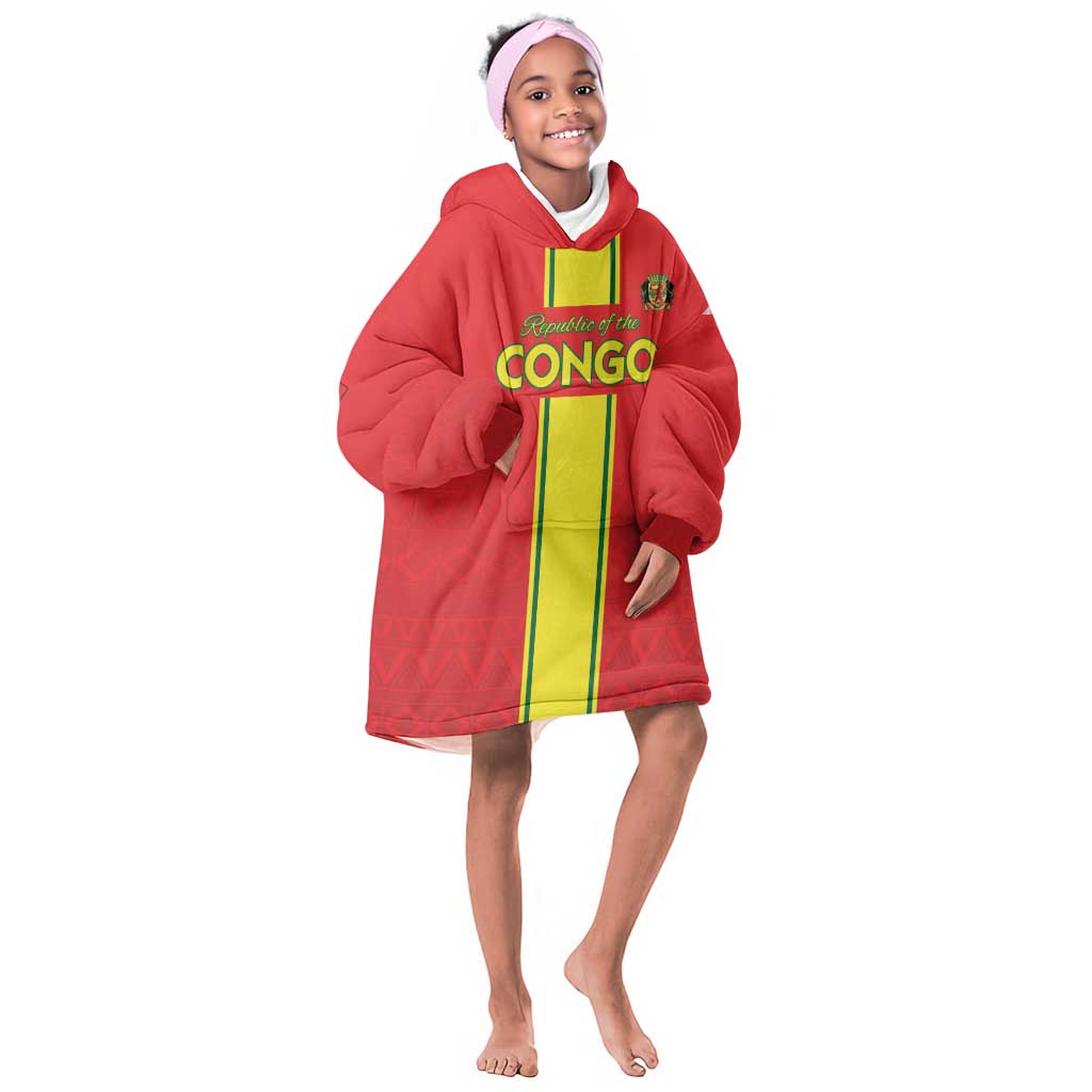 Custom Republique du Congo Football Kid Wearable Blanket Hoodie Go Ba Diabulu ya Mbwaki Red Color - African Pride