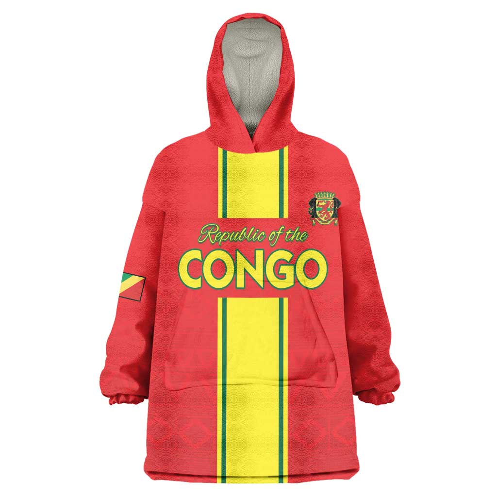 Custom Republique du Congo Football Kid Wearable Blanket Hoodie Go Ba Diabulu ya Mbwaki Red Color - African Pride
