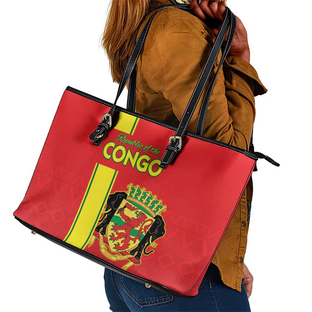 Republique du Congo Football Leather Tote Bag Go Ba Diabulu ya Mbwaki Red Color - African Pride