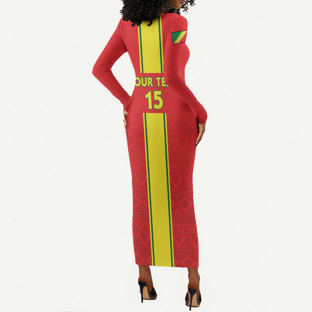 Custom Republique du Congo Football Long Sleeve Bodycon Dress Go Ba Diabulu ya Mbwaki Red Color - African Pride