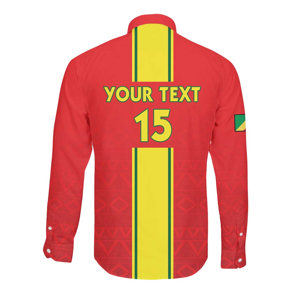 Custom Republique du Congo Football Long Sleeve Button Shirt Go Ba Diabulu ya Mbwaki Red Color - African Pride