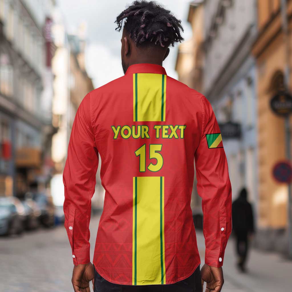 Custom Republique du Congo Football Long Sleeve Button Shirt Go Ba Diabulu ya Mbwaki Red Color - African Pride
