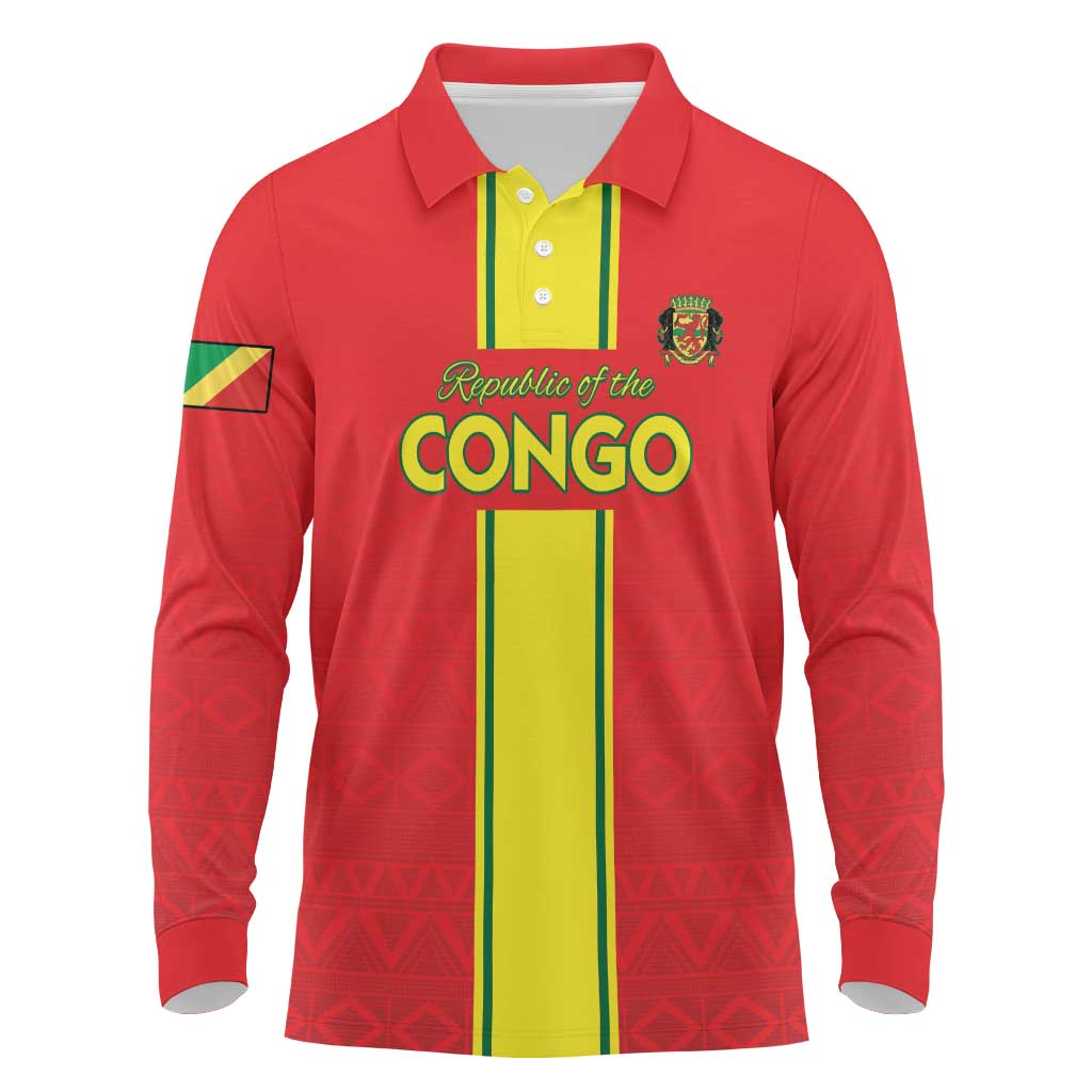 Custom Republique du Congo Football Long Sleeve Polo Shirt Go Ba Diabulu ya Mbwaki Red Color - African Pride