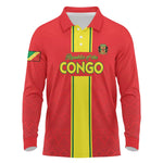 Custom Republique du Congo Football Long Sleeve Polo Shirt Go Ba Diabulu ya Mbwaki Red Color - African Pride