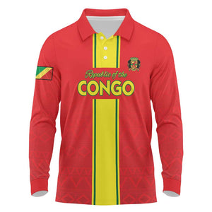 Custom Republique du Congo Football Long Sleeve Polo Shirt Go Ba Diabulu ya Mbwaki Red Color - African Pride