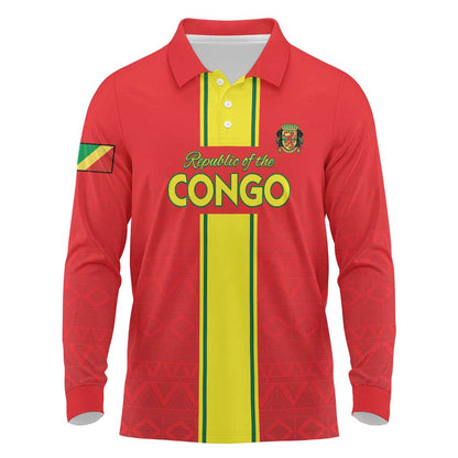 Custom Republique du Congo Football Long Sleeve Polo Shirt Go Ba Diabulu ya Mbwaki Red Color - African Pride