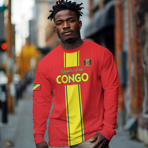 Custom Republique du Congo Football Long Sleeve Shirt Go Ba Diabulu ya Mbwaki Red Color - African Pride