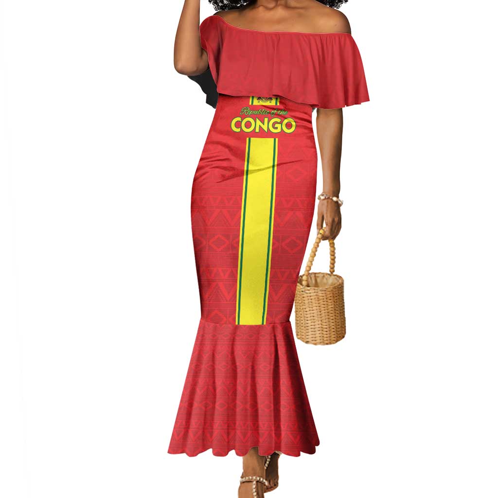 Custom Republique du Congo Football Mermaid Dress Go Ba Diabulu ya Mbwaki Red Color - African Pride