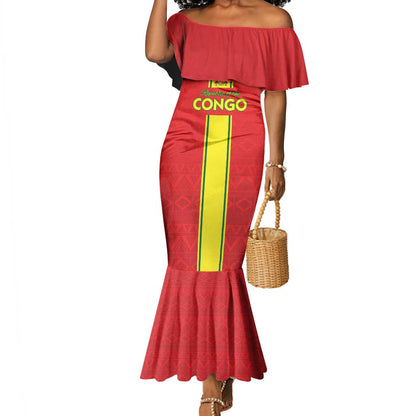 Custom Republique du Congo Football Mermaid Dress Go Ba Diabulu ya Mbwaki Red Color - African Pride