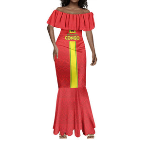 Custom Republique du Congo Football Mermaid Dress Go Ba Diabulu ya Mbwaki Red Color - African Pride
