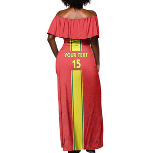 Custom Republique du Congo Football Off Shoulder Maxi Dress Go Ba Diabulu ya Mbwaki Red Color - African Pride