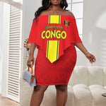 Custom Republique du Congo Football Off Shoulder Short Dress Go Ba Diabulu ya Mbwaki Red Color - African Pride
