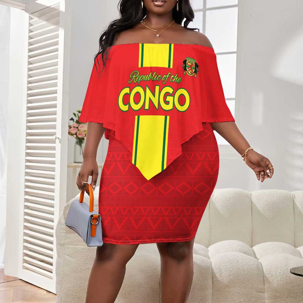 Custom Republique du Congo Football Off Shoulder Short Dress Go Ba Diabulu ya Mbwaki Red Color - African Pride