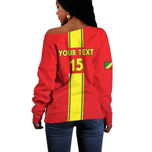 Custom Republique du Congo Football Off Shoulder Sweater Go Ba Diabulu ya Mbwaki Red Color - African Pride