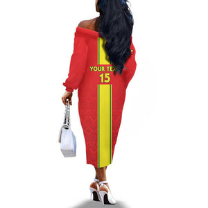 Custom Republique du Congo Football Off The Shoulder Long Sleeve Dress Go Ba Diabulu ya Mbwaki Red Color - African Pride