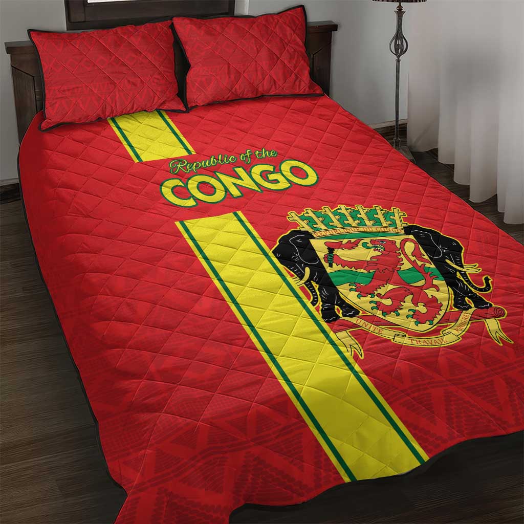 Republique du Congo Football Quilt Bed Set Go Ba Diabulu ya Mbwaki Red Color - African Pride