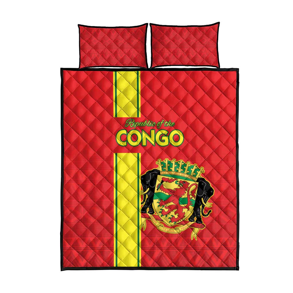 Republique du Congo Football Quilt Bed Set Go Ba Diabulu ya Mbwaki Red Color - African Pride