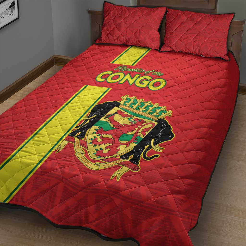 Republique du Congo Football Quilt Bed Set Go Ba Diabulu ya Mbwaki Red Color - African Pride