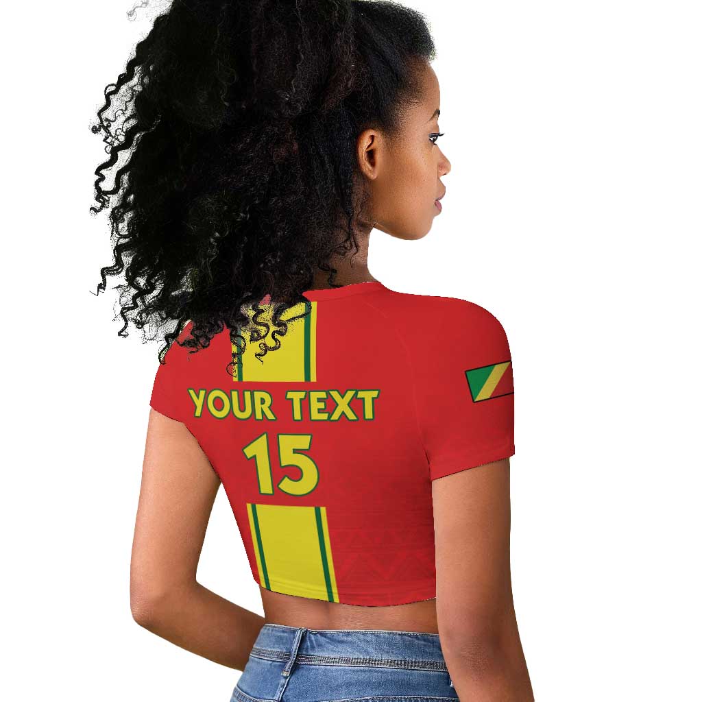 Custom Republique du Congo Football Raglan Cropped T shirt Go Ba Diabulu ya Mbwaki Red Color - African Pride
