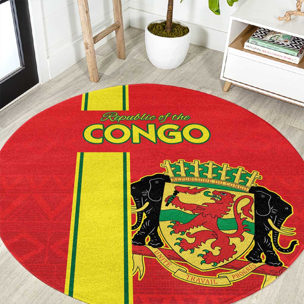 Republique du Congo Football Round Carpet Go Ba Diabulu ya Mbwaki Red Color - African Pride