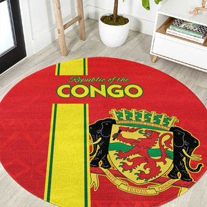 Republique du Congo Football Round Carpet Go Ba Diabulu ya Mbwaki Red Color - African Pride