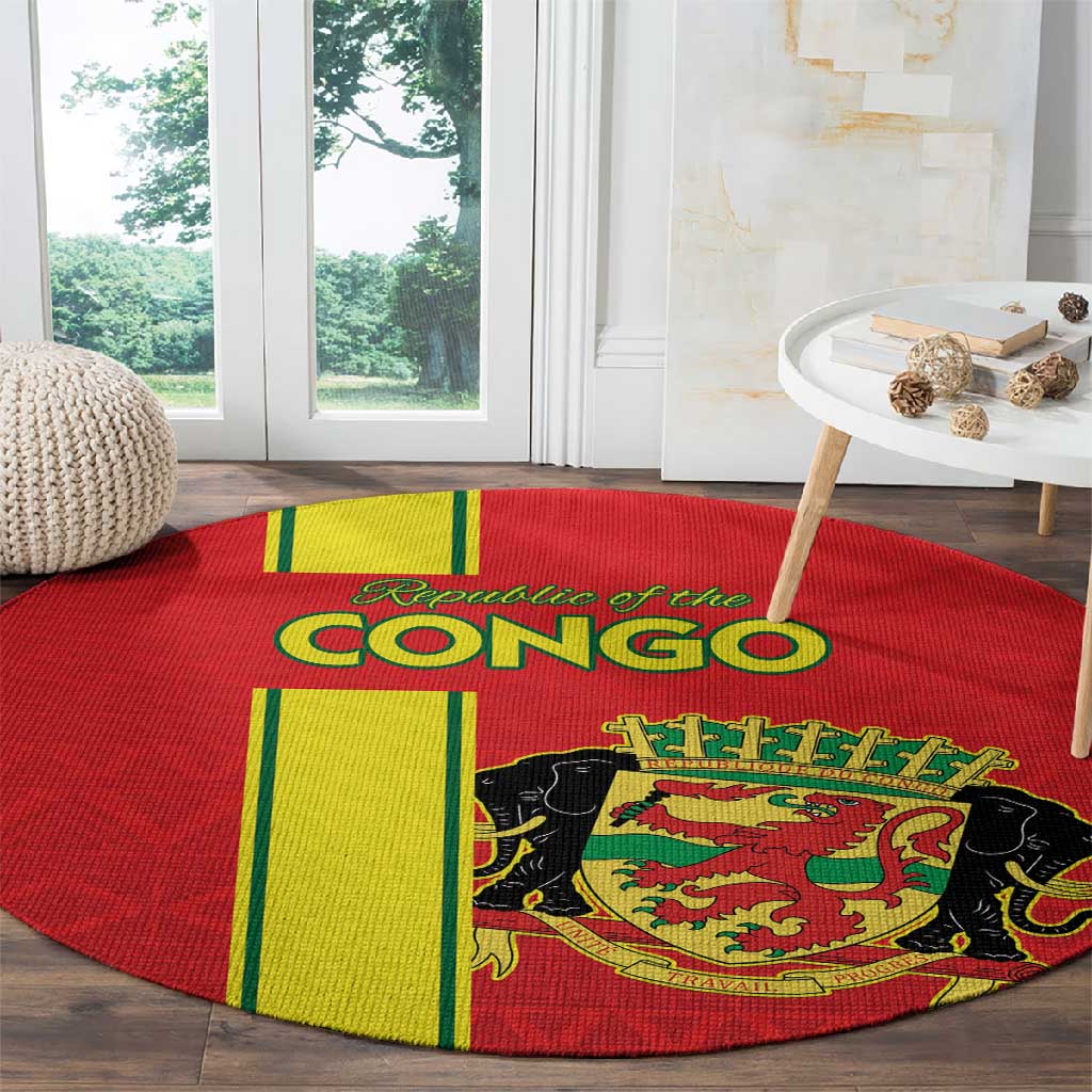 Republique du Congo Football Round Carpet Go Ba Diabulu ya Mbwaki Red Color - African Pride
