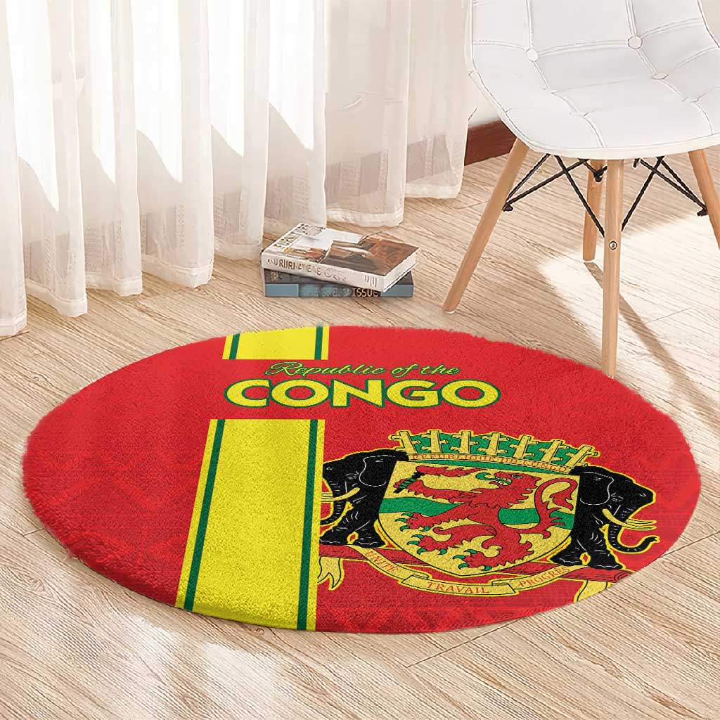 Republique du Congo Football Round Carpet Go Ba Diabulu ya Mbwaki Red Color - African Pride