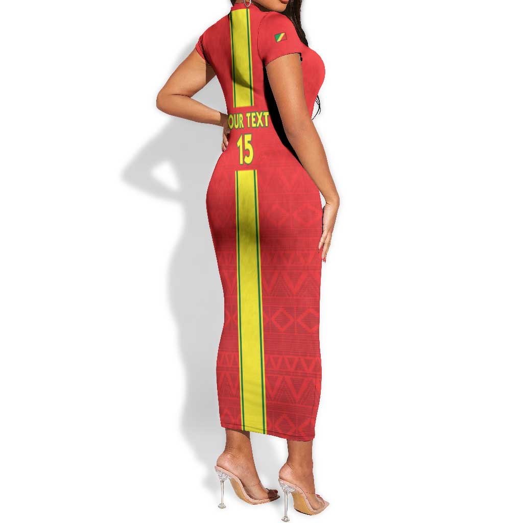 Custom Republique du Congo Football Short Sleeve Bodycon Dress Go Ba Diabulu ya Mbwaki Red Color - African Pride