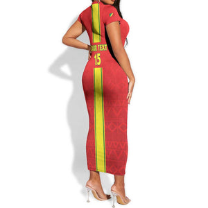 Custom Republique du Congo Football Short Sleeve Bodycon Dress Go Ba Diabulu ya Mbwaki Red Color - African Pride