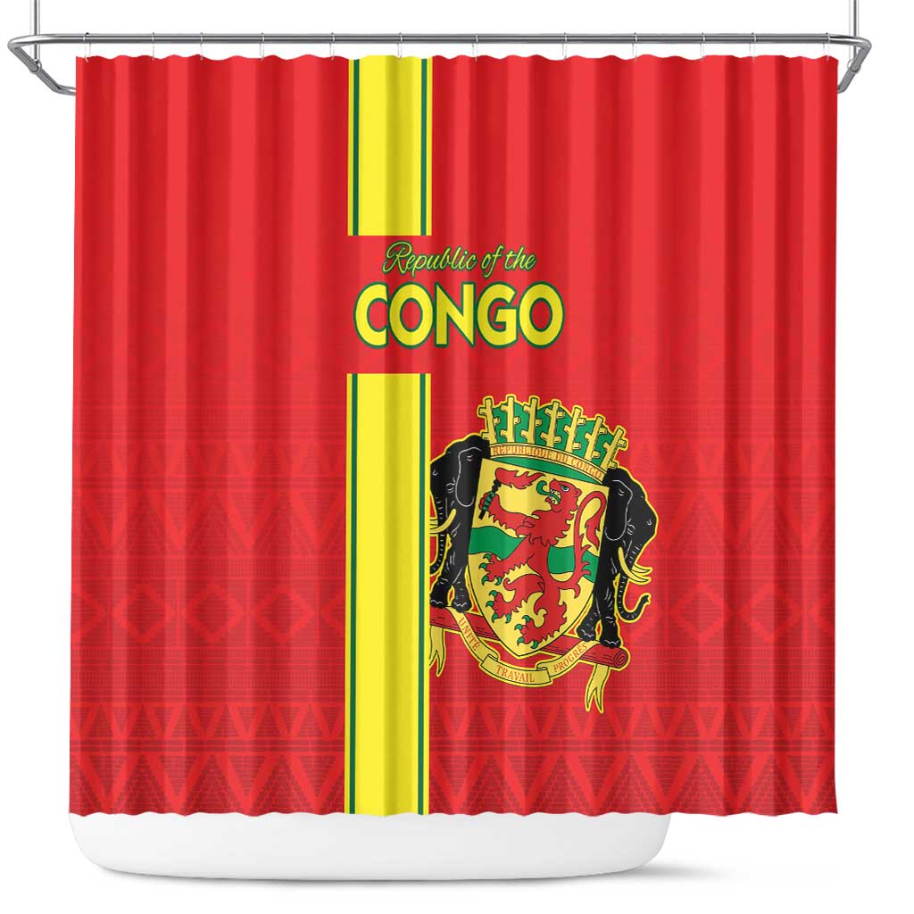 Republique du Congo Football Shower Curtain Go Ba Diabulu ya Mbwaki Red Color - African Pride