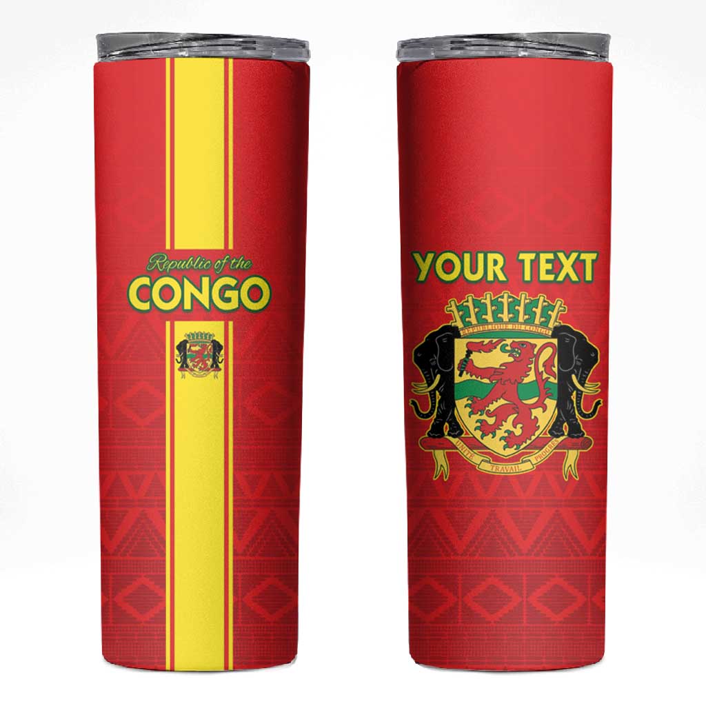 Custom Republique du Congo Football Skinny Tumbler Go Ba Diabulu ya Mbwaki Red Color - African Pride