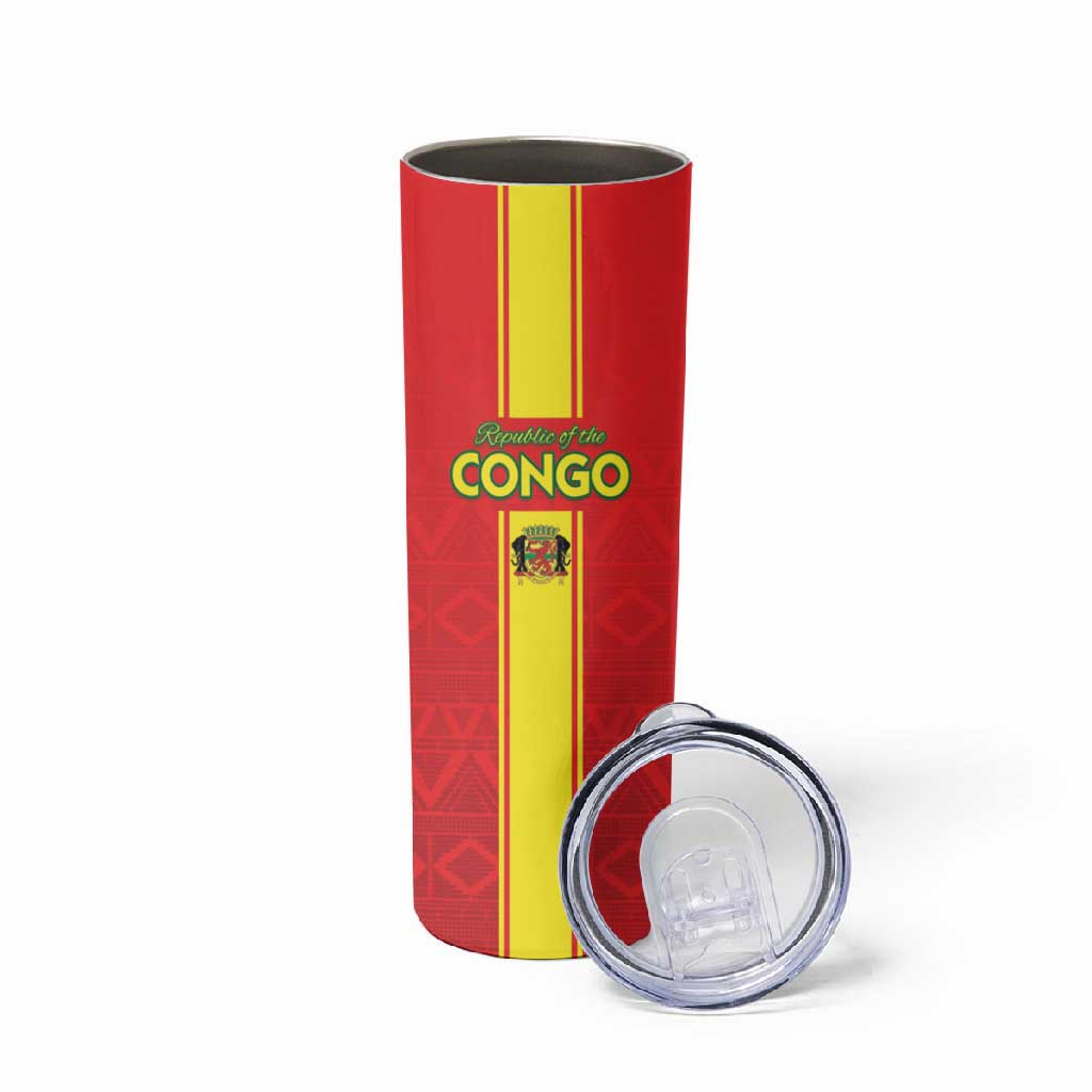 Custom Republique du Congo Football Skinny Tumbler Go Ba Diabulu ya Mbwaki Red Color - African Pride