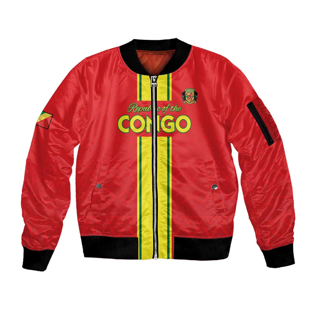 Custom Republique du Congo Football Sleeve Zip Bomber Jacket Go Ba Diabulu ya Mbwaki Red Color - African Pride