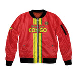 Custom Republique du Congo Football Sleeve Zip Bomber Jacket Go Ba Diabulu ya Mbwaki Red Color - African Pride