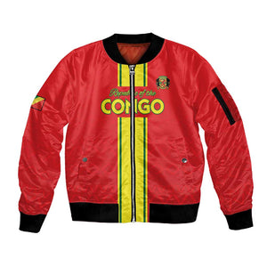 Custom Republique du Congo Football Sleeve Zip Bomber Jacket Go Ba Diabulu ya Mbwaki Red Color - African Pride