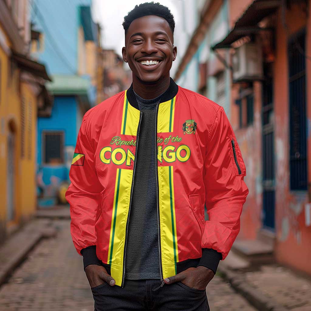 Custom Republique du Congo Football Sleeve Zip Bomber Jacket Go Ba Diabulu ya Mbwaki Red Color - African Pride